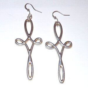 Big Star Cross Earrings Silver Tone Celtic Knot Statement Jewelry Whimsygoth